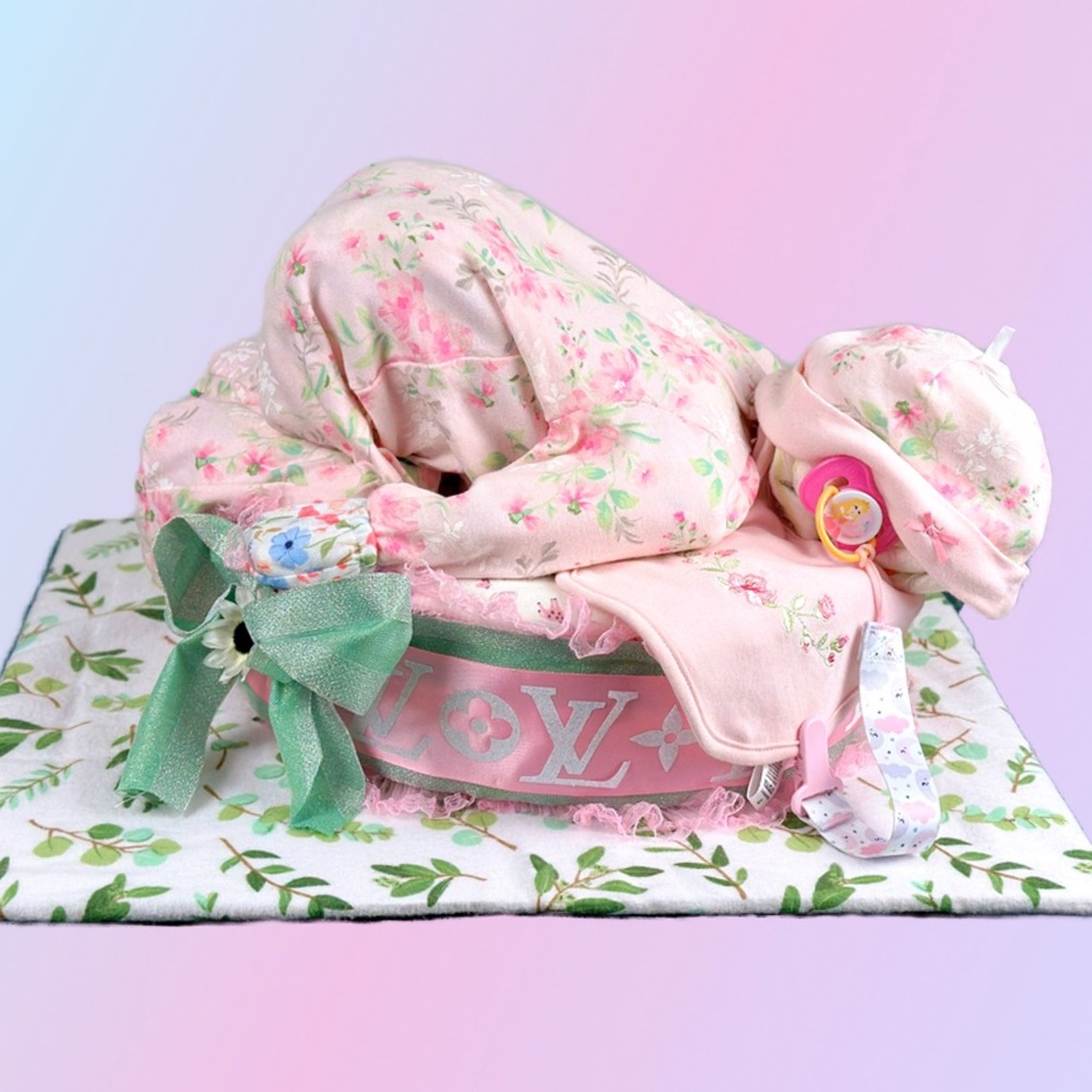 Luxury & designer Loving Sleeping Baby Girl Diaper cake